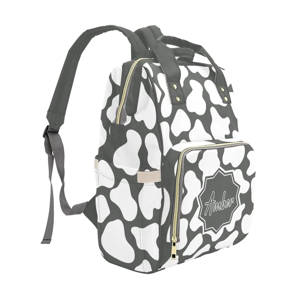 Funny Leopard Print Grey Diaper Bags Backpack with Name Personalized Baby Bag Nursing Nappy Bag Travel Tote Bag Gifts
