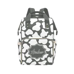 Funny Leopard Print Grey Diaper Bags Backpack with Name Personalized Baby Bag Nursing Nappy Bag Travel Tote Bag Gifts