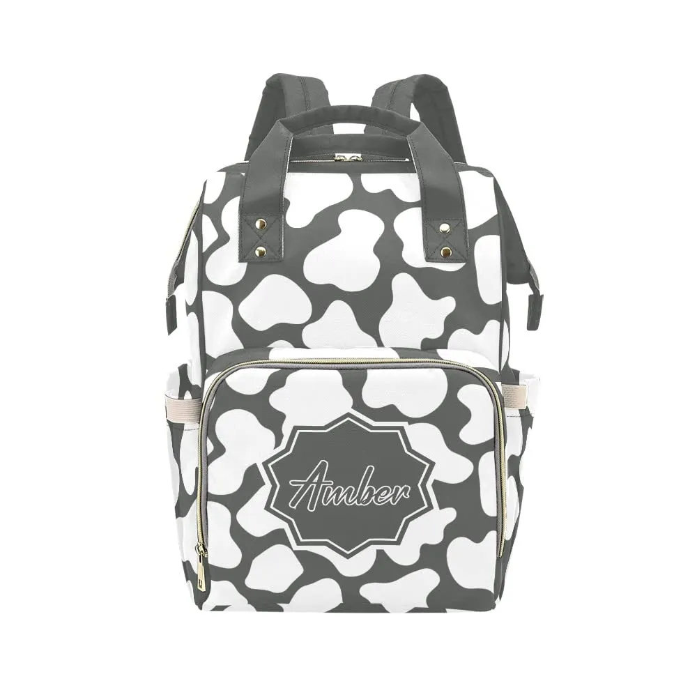 Funny Leopard Print Grey Diaper Bags Backpack with Name Personalized Baby Bag Nursing Nappy Bag Travel Tote Bag Gifts