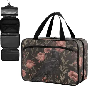 Fustylead Black Crow Moody Flowers Vintage Large Medical Storage Bag with Zipper Empty First Aid Bag Trauma Kit for Traveling Hiking Camping Backpacking