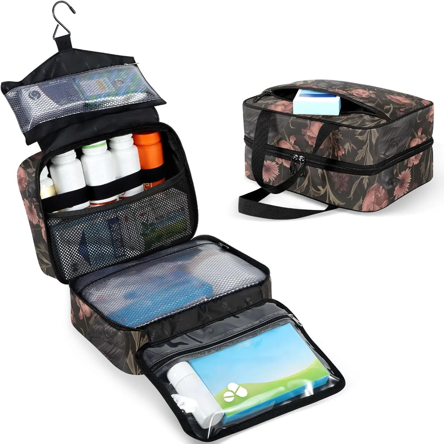Fustylead Black Crow Moody Flowers Vintage Large Medical Storage Bag with Zipper Empty First Aid Bag Trauma Kit for Traveling Hiking Camping Backpacking
