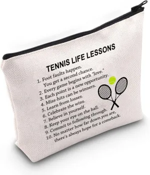 G2TUP Tennis Gift Tennis Life Lesson Makeup Bag Tennis Player Cosmetic Bag Tennis Lover Gift Tennis Team Gift Zipper Travel Pouch (Tennis Life Lesson White Bag)