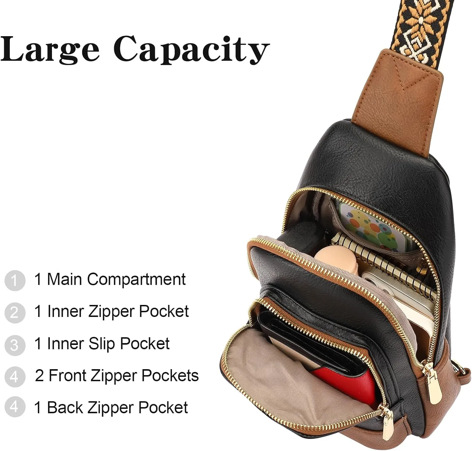 GAEKEAO Small Sling Bag Crossbody Bags for Women Anti Theft Trendy Chest Sling Purses Fanny Packs Vegan Leather Travel Belt