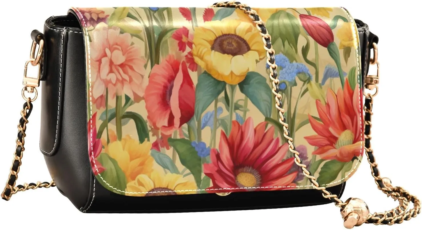 GAIGEO Red Pink Roses Print Leather Ladies Crossbody Bags, Leather Crossbody Bags for Women, Leather Shoulder Bag