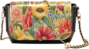 GAIGEO Red Pink Roses Print Leather Ladies Crossbody Bags, Leather Crossbody Bags for Women, Leather Shoulder Bag