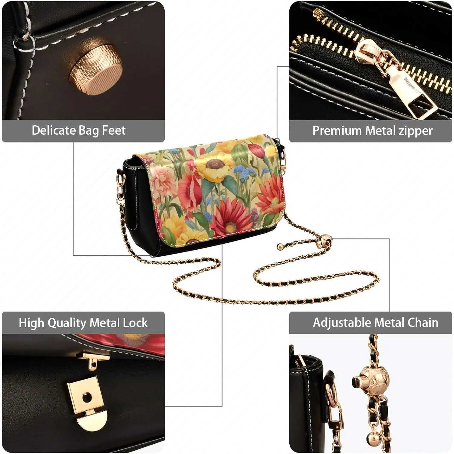 GAIGEO Red Pink Roses Print Leather Ladies Crossbody Bags, Leather Crossbody Bags for Women, Leather Shoulder Bag