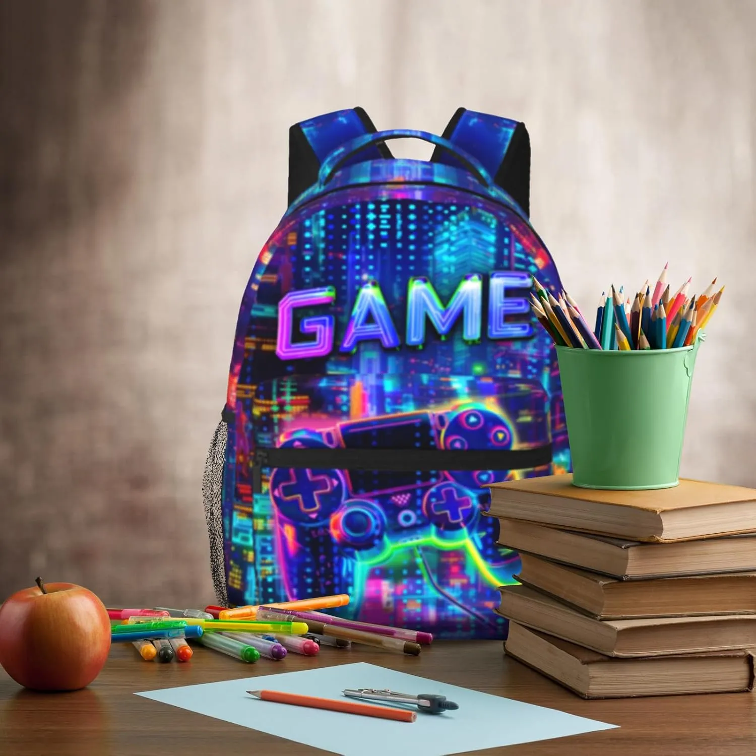 Game Backpack for Boys Abstract Gaming Backpack School BookBag Video Game Laptop Backpack Hiking Travel Bag for Kids Boys Teens Adults