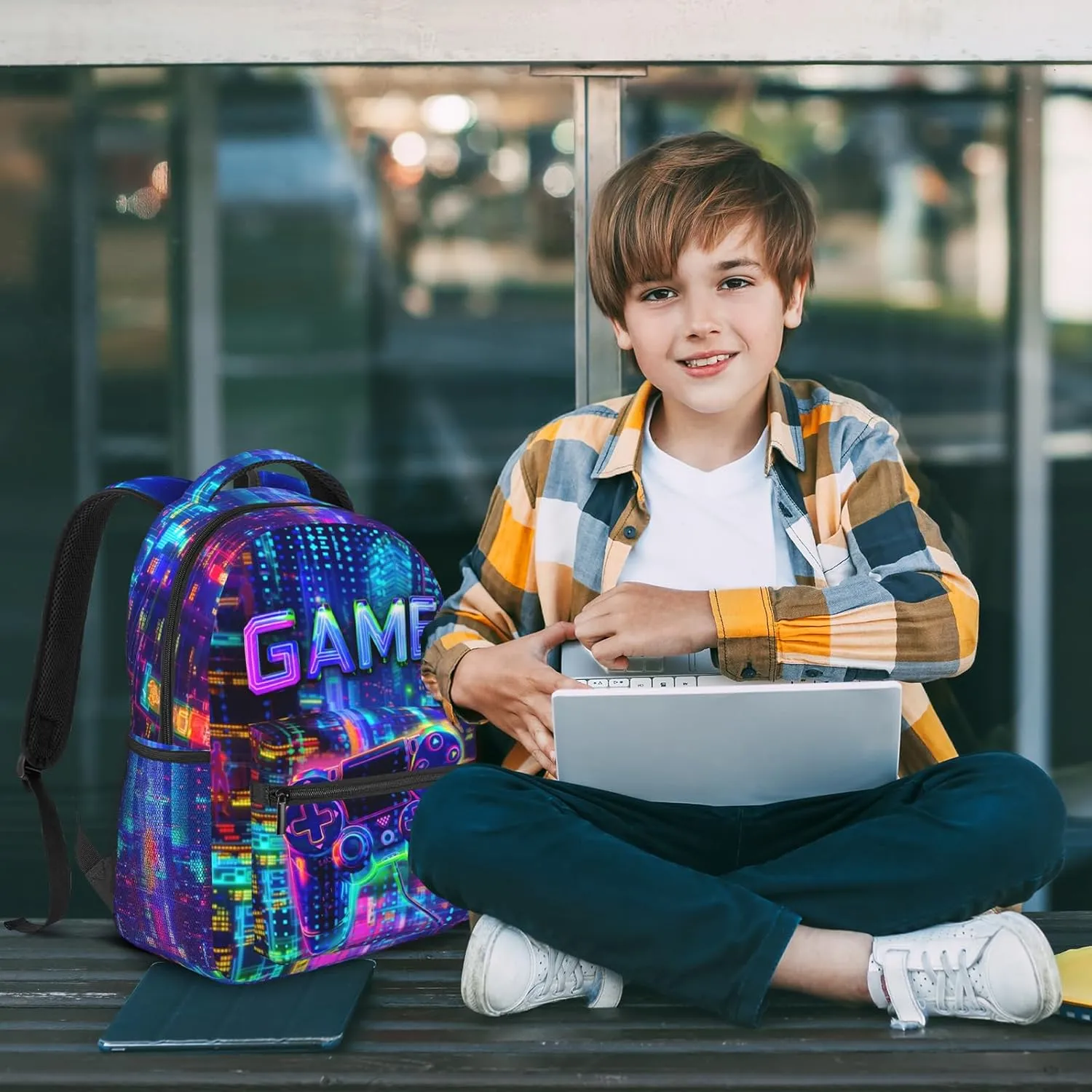 Game Backpack for Boys Abstract Gaming Backpack School BookBag Video Game Laptop Backpack Hiking Travel Bag for Kids Boys Teens Adults