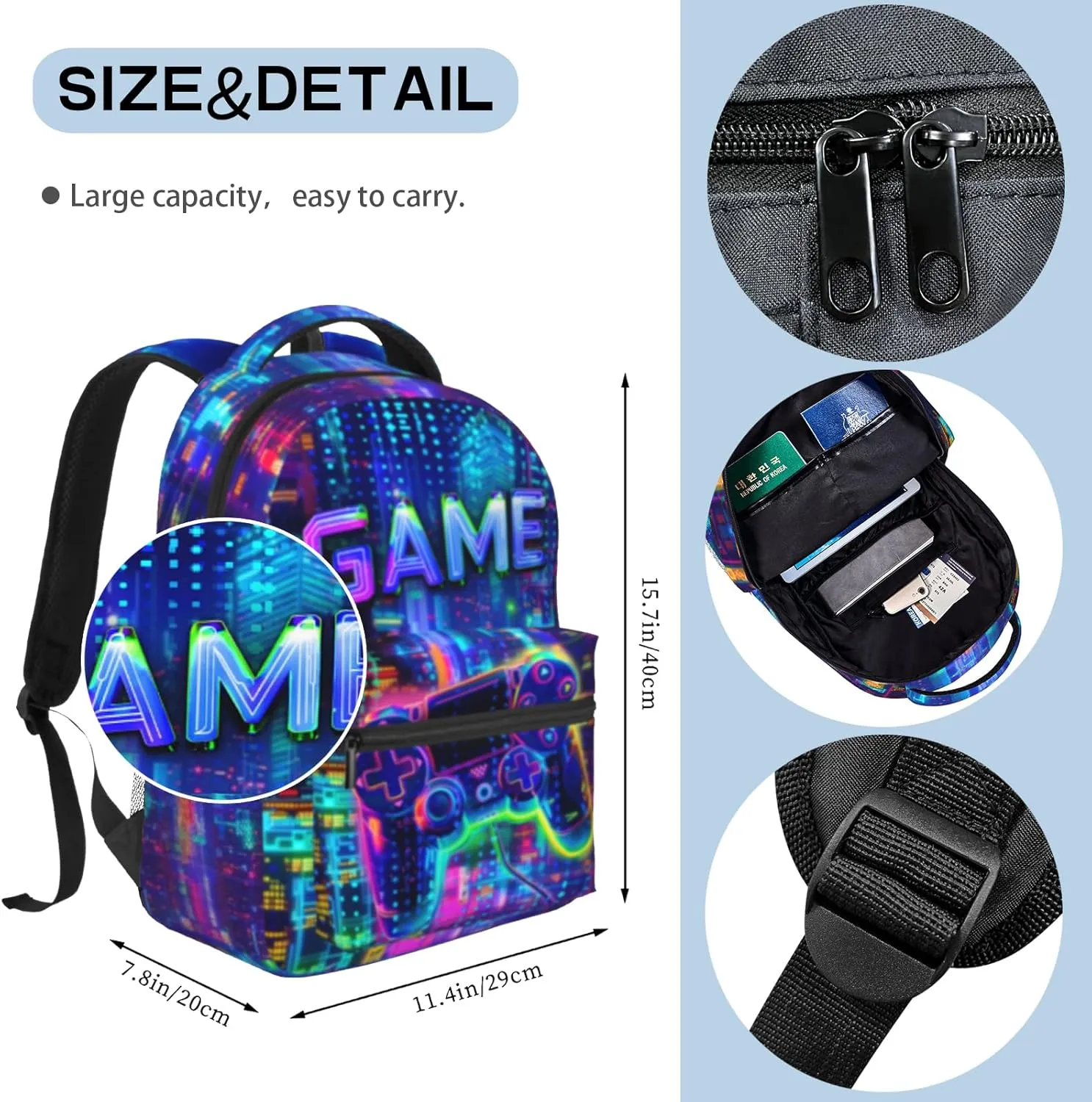 Game Backpack for Boys Abstract Gaming Backpack School BookBag Video Game Laptop Backpack Hiking Travel Bag for Kids Boys Teens Adults