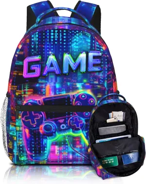 Game Backpack for Boys Abstract Gaming Backpack School BookBag Video Game Laptop Backpack Hiking Travel Bag for Kids Boys Teens Adults