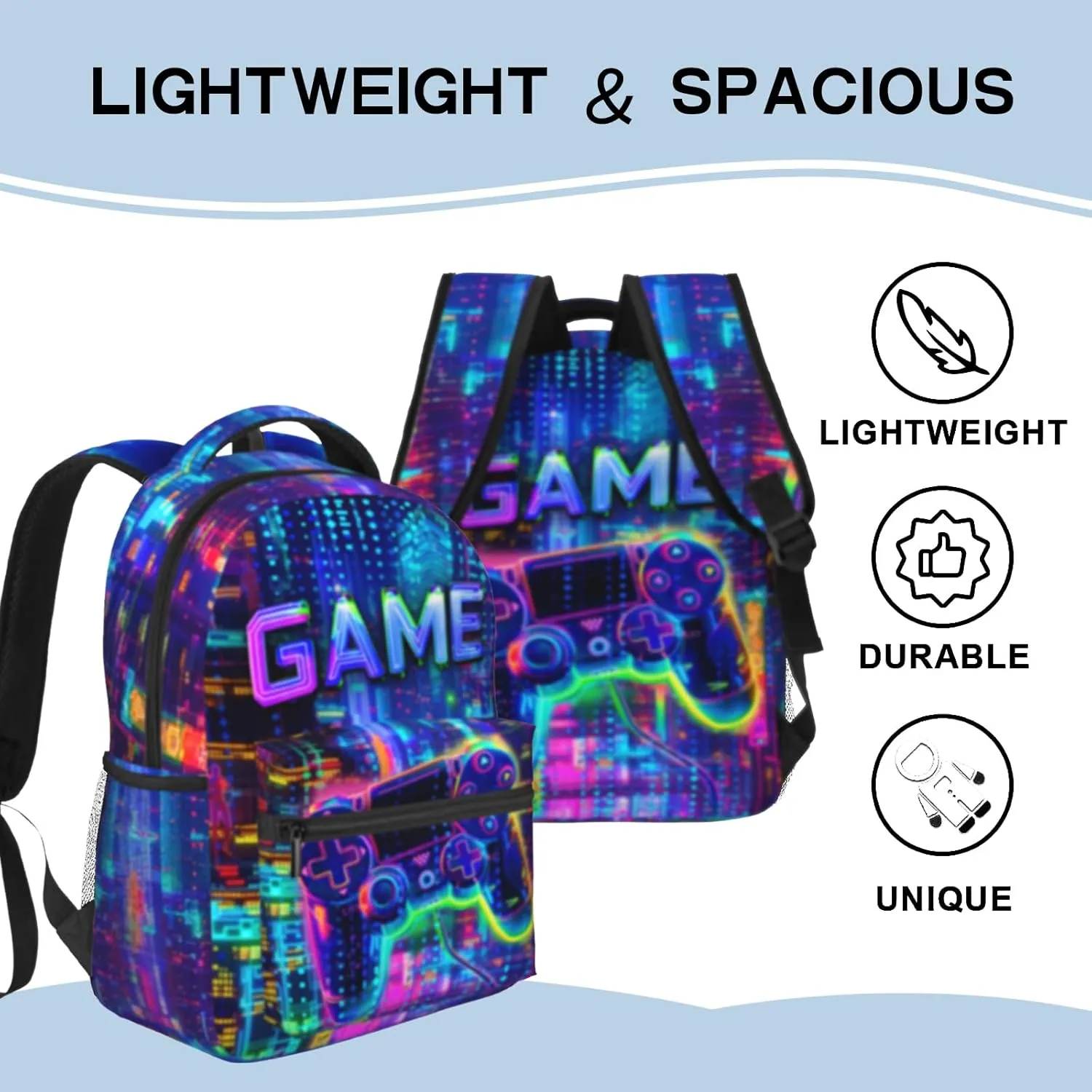 Game Backpack for Boys Abstract Gaming Backpack School BookBag Video Game Laptop Backpack Hiking Travel Bag for Kids Boys Teens Adults