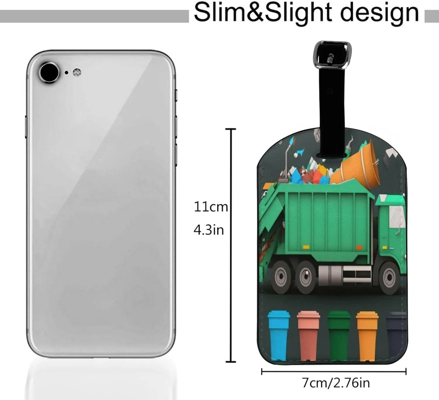 Garbage Truck Garbage Classification Leather Luggage Tag, Cute Personalized Privacy Protection Travel Bag Labels Suitcase Tags