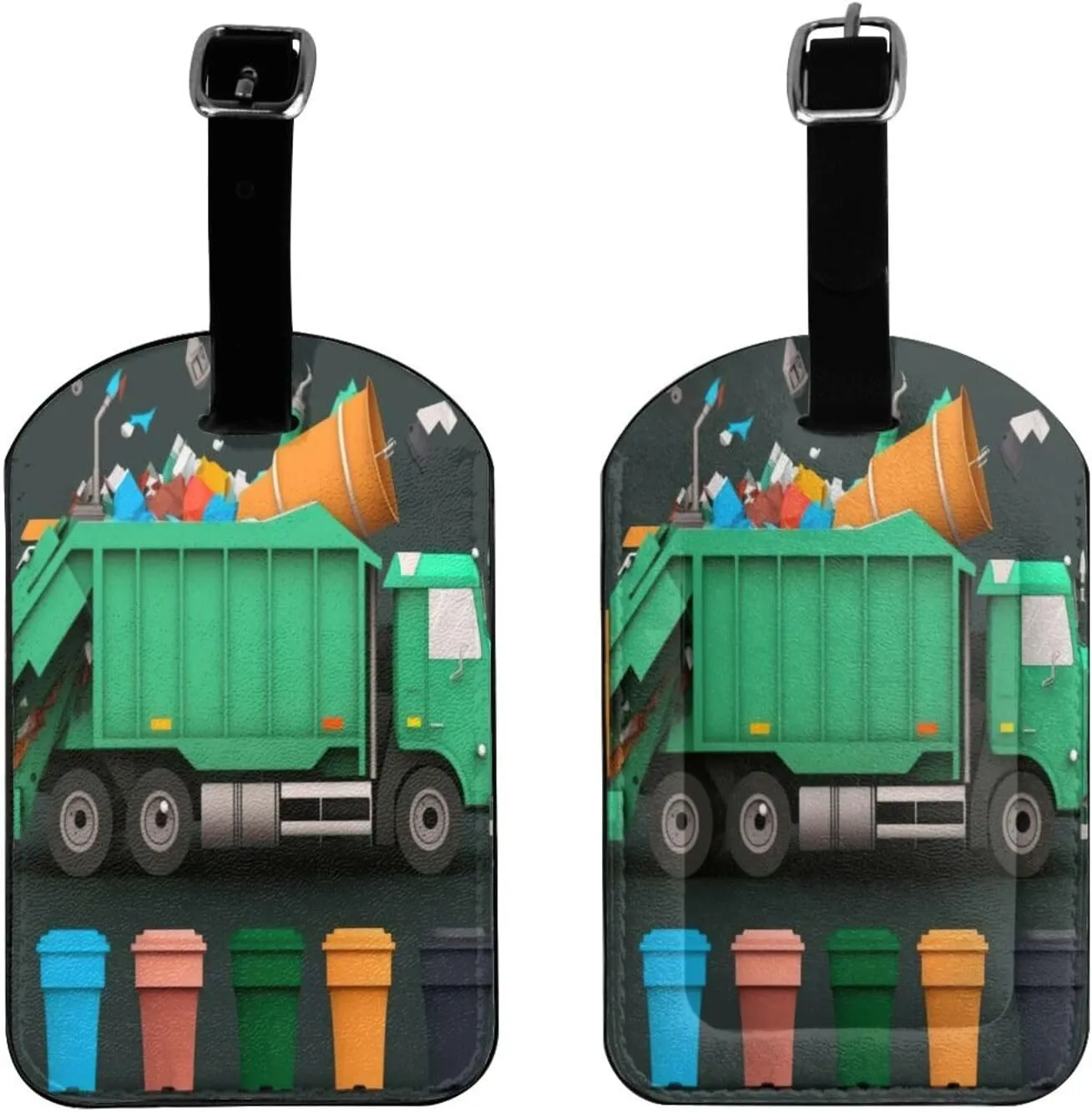 Garbage Truck Garbage Classification Leather Luggage Tag, Cute Personalized Privacy Protection Travel Bag Labels Suitcase Tags
