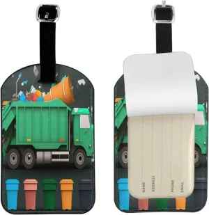 Garbage Truck Garbage Classification Leather Luggage Tag, Cute Personalized Privacy Protection Travel Bag Labels Suitcase Tags