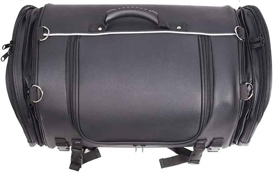 GARGOYLE BELLS Motorcycle Sissy Bar Bag Universal Motorcycle Trunk Bag with Skull Leather Saddlebags Storage Tool Bags for Motorcycle (12" x 21" x 12.5", No Skull, Black)