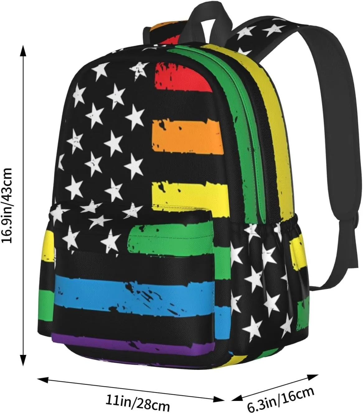 Gay Pride Rainbow American Flag LGBT Progress Flag Backpack Double Shoulder Bag 15 Inch Laptop Bagpacks for Hiking Work Camping Travel