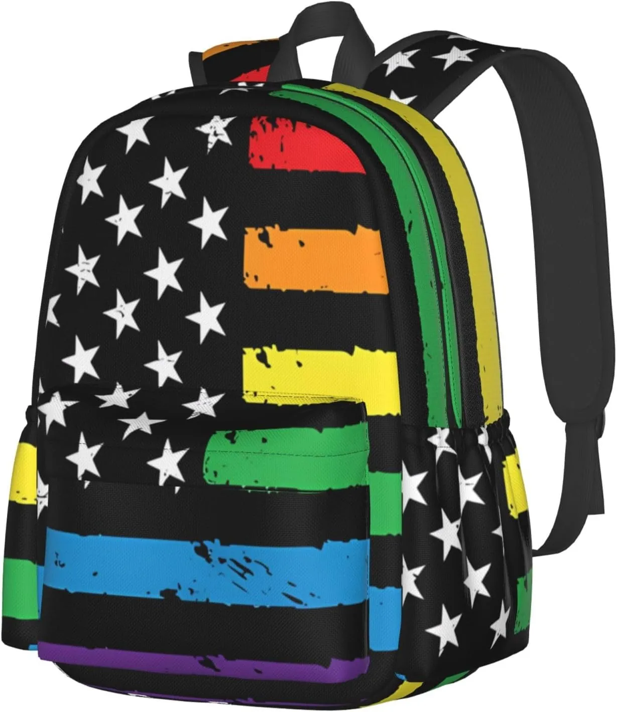 Gay Pride Rainbow American Flag LGBT Progress Flag Backpack Double Shoulder Bag 15 Inch Laptop Bagpacks for Hiking Work Camping Travel