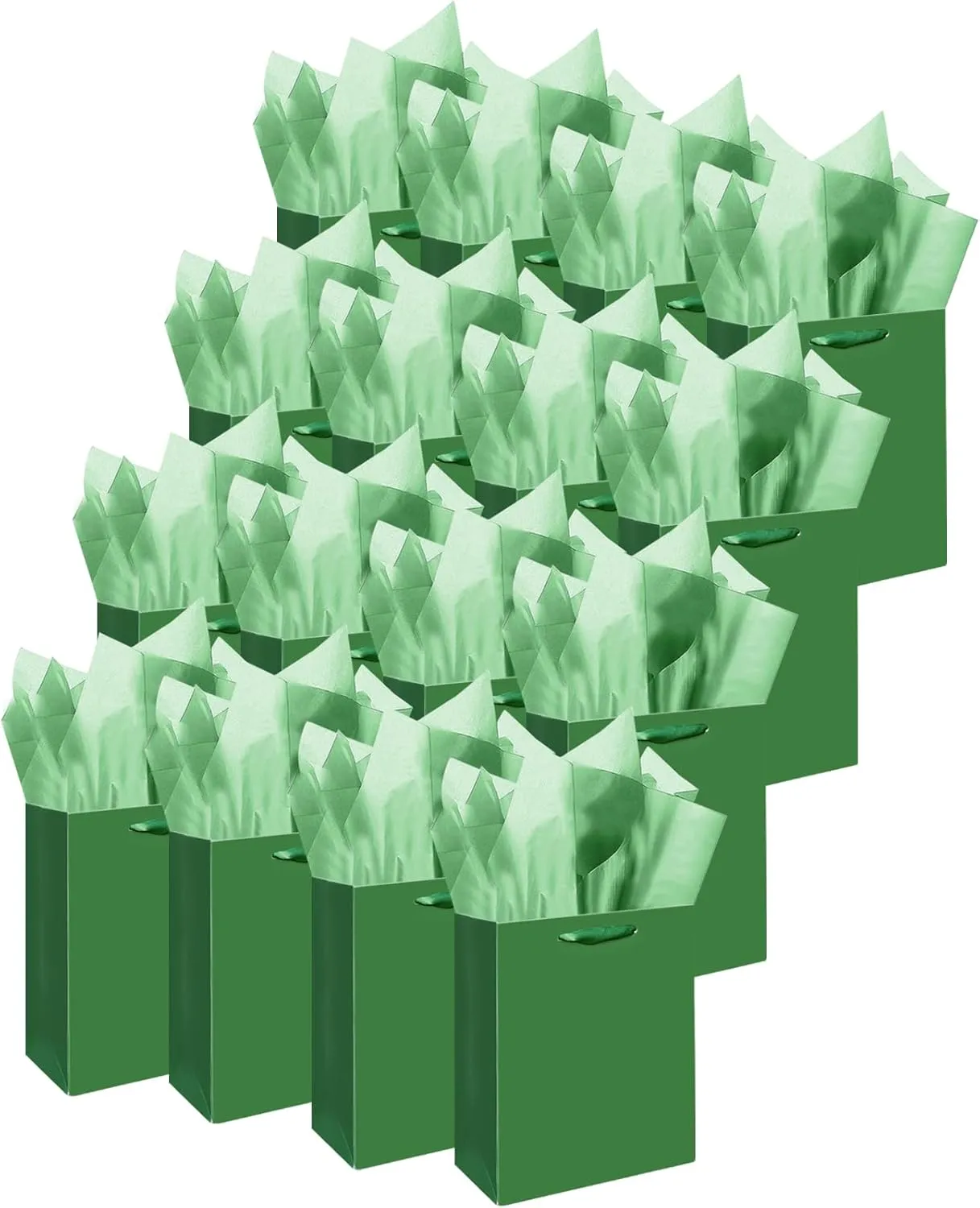 Gcardist Dark Green Gift Bags with Tissue Paper for Wedding, Birthday, Party Supplies-7.9"x4.3"x9.6" Medium Size Cardboard Gift Bags（16pcs Bags  32pcs Tissue Paper ）