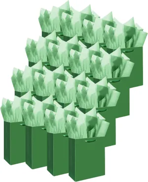 Gcardist Dark Green Gift Bags with Tissue Paper for Wedding, Birthday, Party Supplies-7.9"x4.3"x9.6" Medium Size Cardboard Gift Bags（16pcs Bags  32pcs Tissue Paper ）