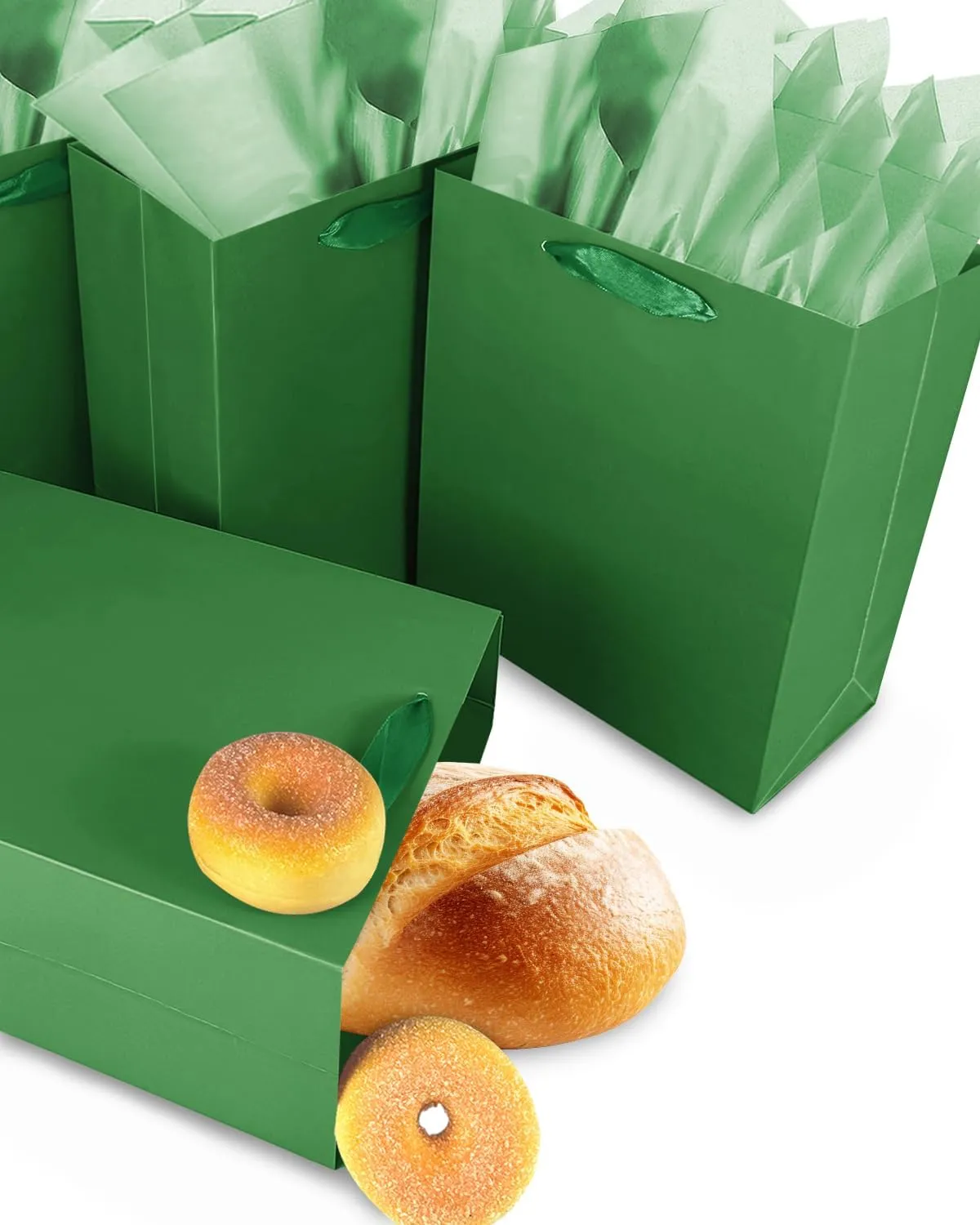 Gcardist Dark Green Gift Bags with Tissue Paper for Wedding, Birthday, Party Supplies-7.9"x4.3"x9.6" Medium Size Cardboard Gift Bags（16pcs Bags  32pcs Tissue Paper ）
