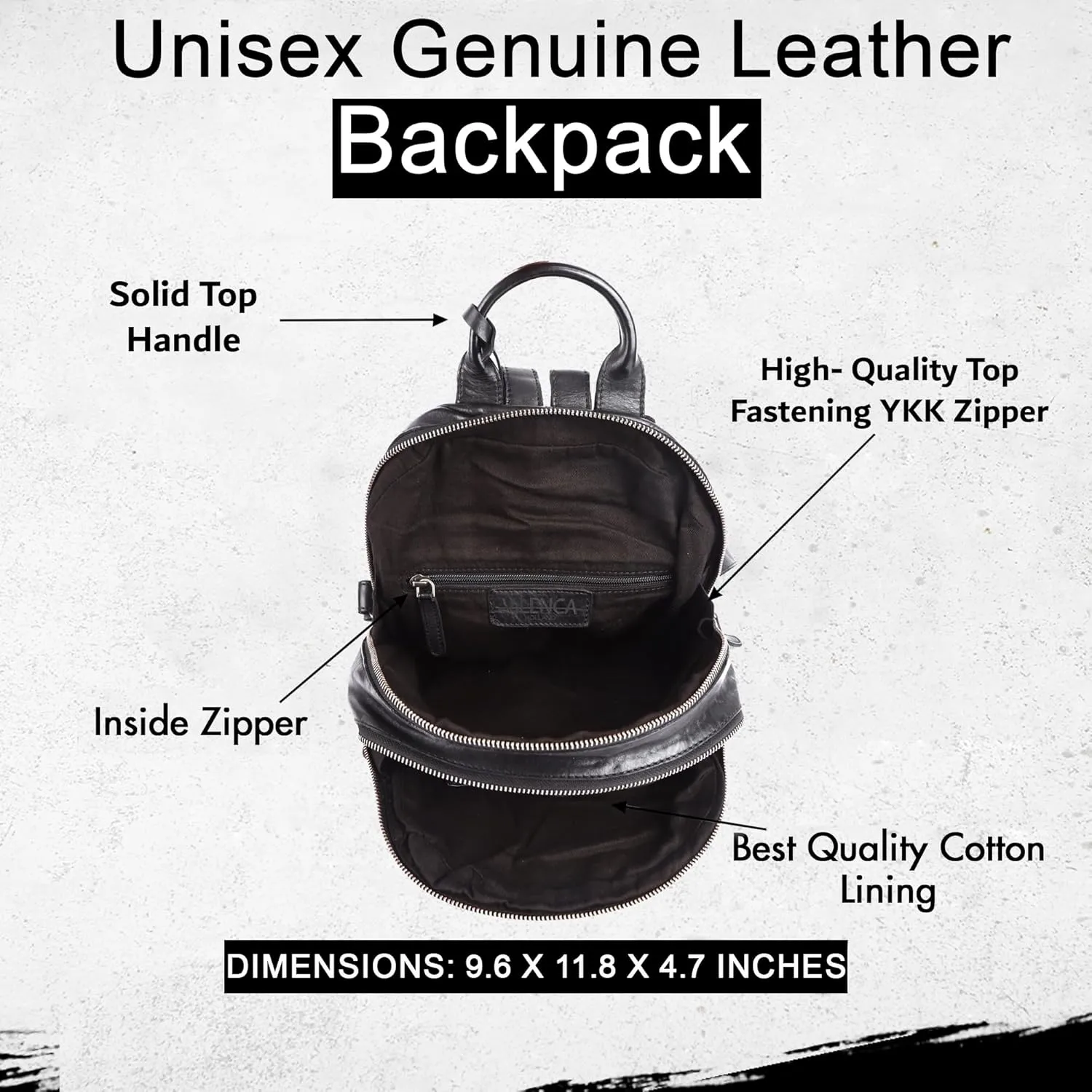 Genuine Leather Backpack for Men, Casual Backpack for Women Office Bag with Adjustable Shoulder Strap (VL-054-BLACK)
