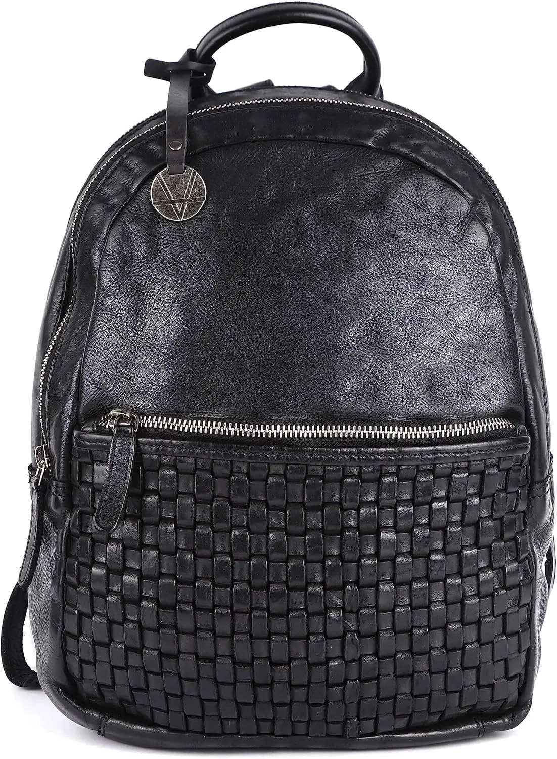 Genuine Leather Backpack for Men, Casual Backpack for Women Office Bag with Adjustable Shoulder Strap (VL-054-BLACK)