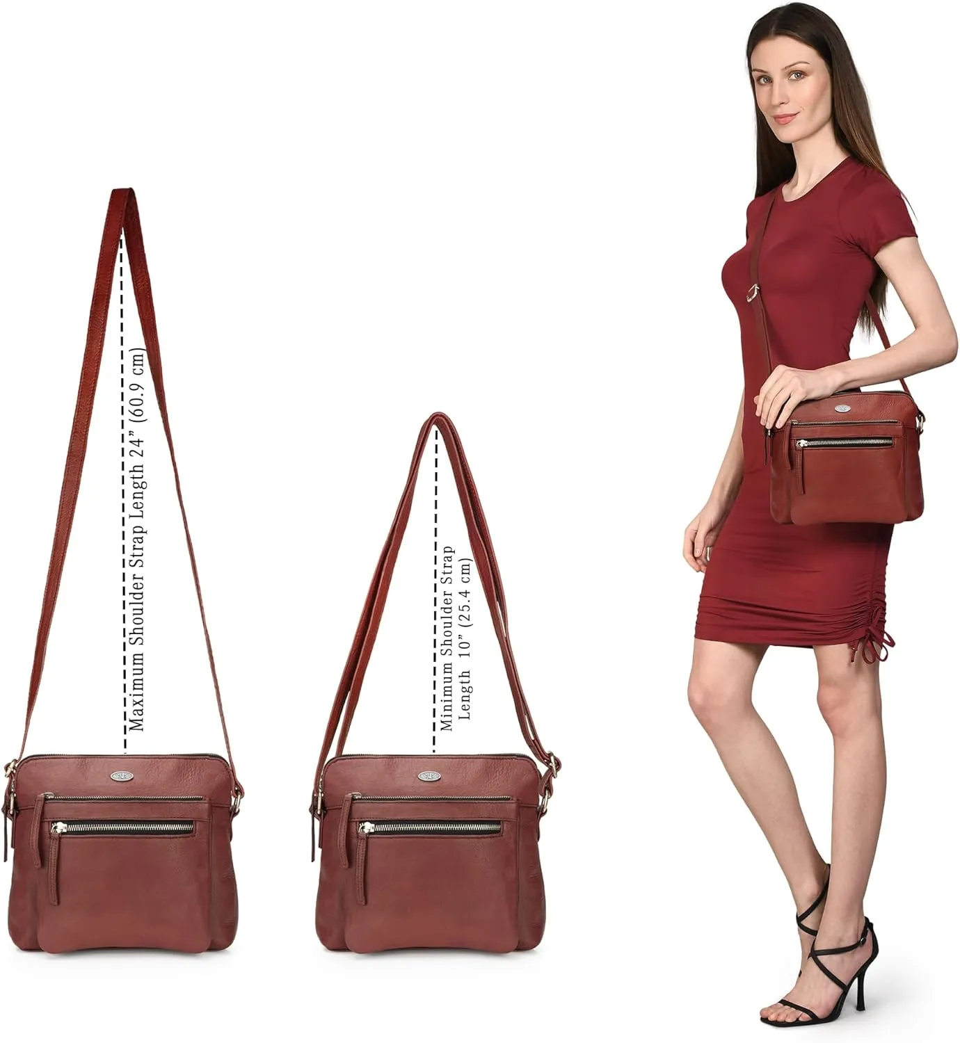 Genuine Leather Crossbody Bags for Women, Premium Handmade Leather Purses - Shoulder Handbags, Adjustable Strap
