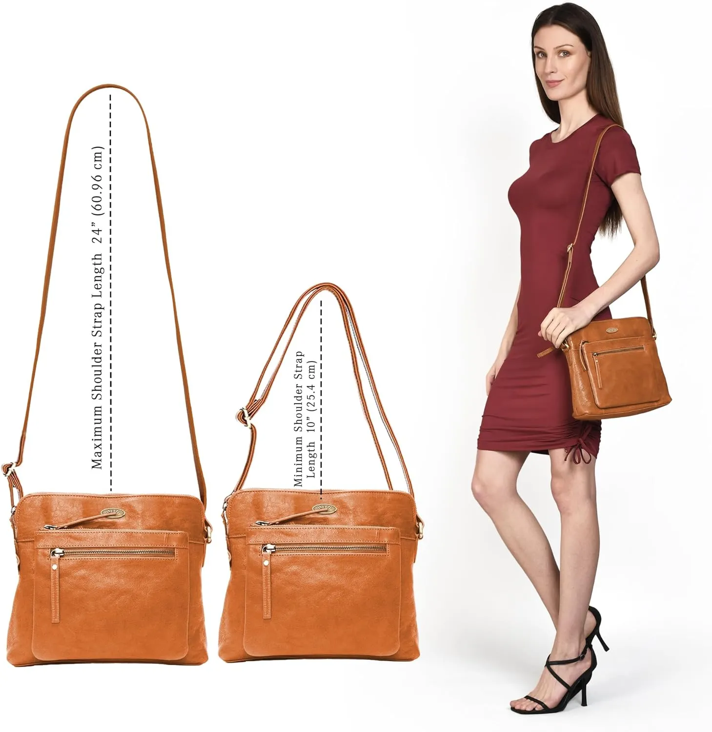 Genuine Leather Crossbody Bags for Women, Premium Handmade Leather Purses - Shoulder Handbags, Adjustable Strap
