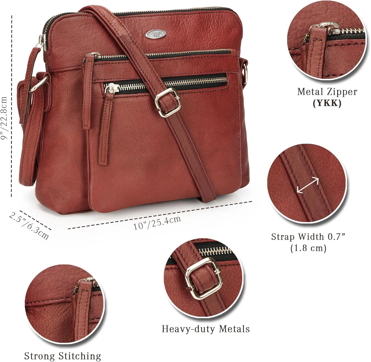 Genuine Leather Crossbody Bags for Women, Premium Handmade Leather Purses - Shoulder Handbags, Adjustable Strap