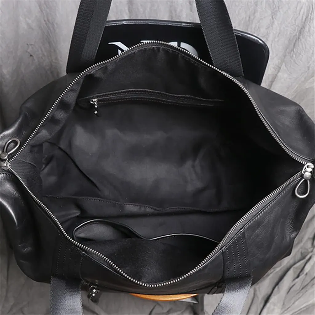 Genuine Leather Handbag Men's Large-Capacity Travel Bag Cowhide Shoulder Diagonal Bag Light Business Travel Duffel Bag