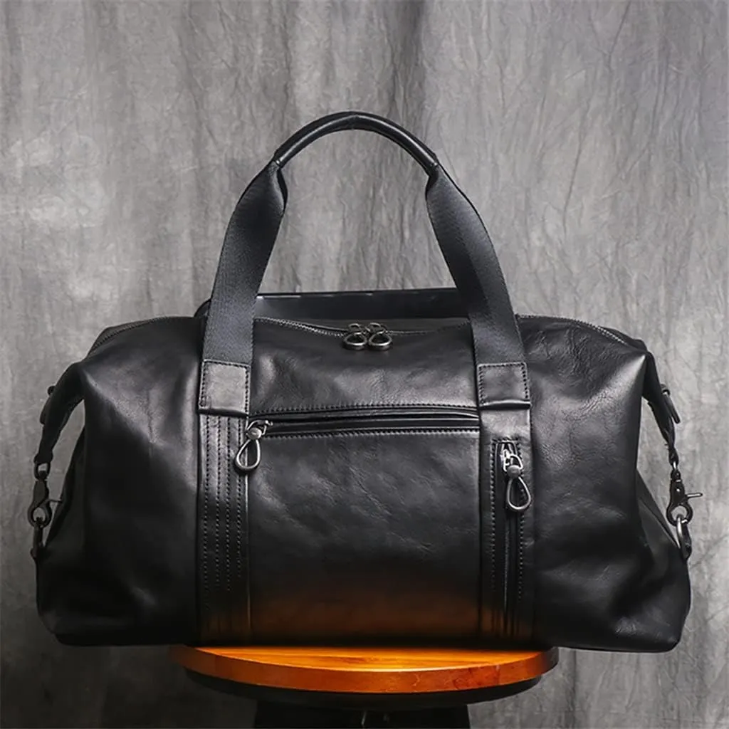 Genuine Leather Handbag Men's Large-Capacity Travel Bag Cowhide Shoulder Diagonal Bag Light Business Travel Duffel Bag