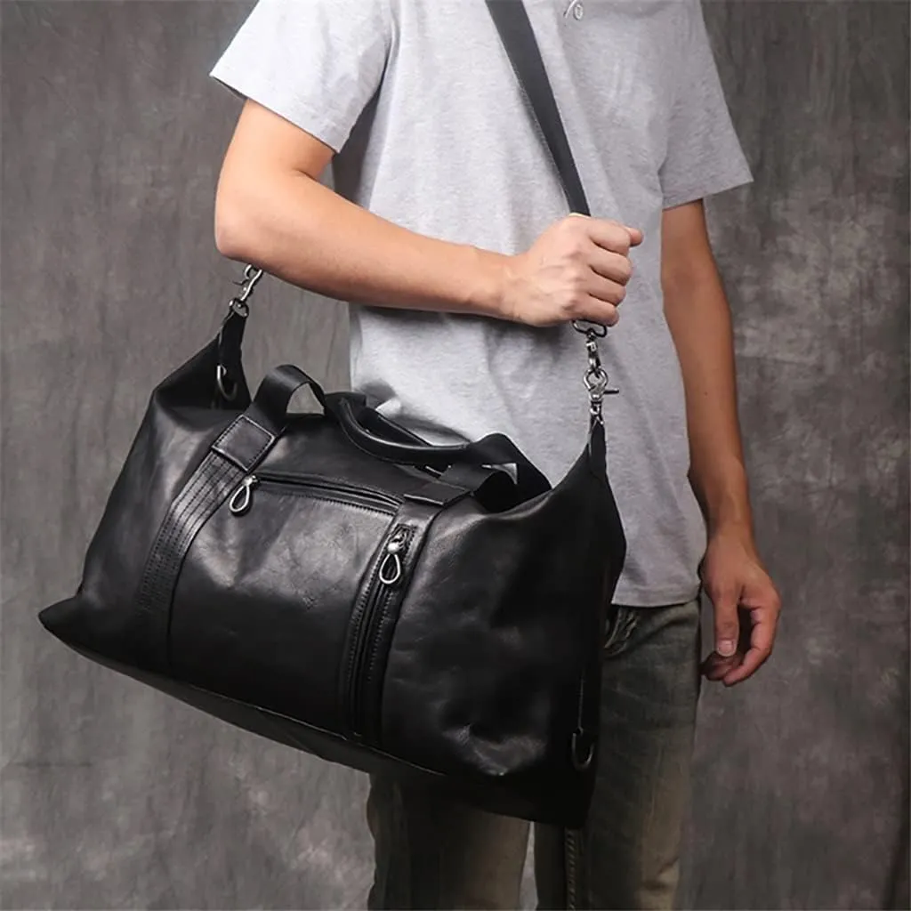 Genuine Leather Handbag Men's Large-Capacity Travel Bag Cowhide Shoulder Diagonal Bag Light Business Travel Duffel Bag