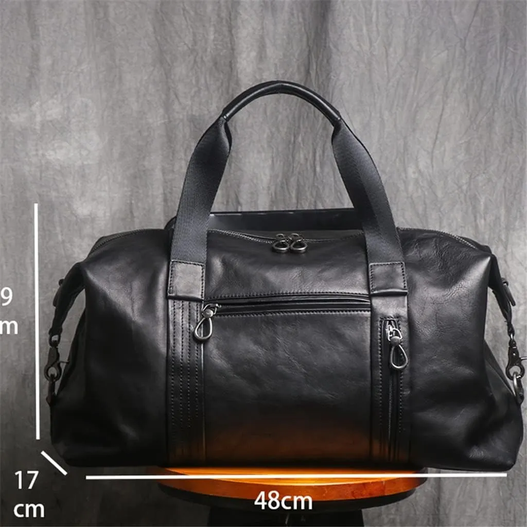 Genuine Leather Handbag Men's Large-Capacity Travel Bag Cowhide Shoulder Diagonal Bag Light Business Travel Duffel Bag