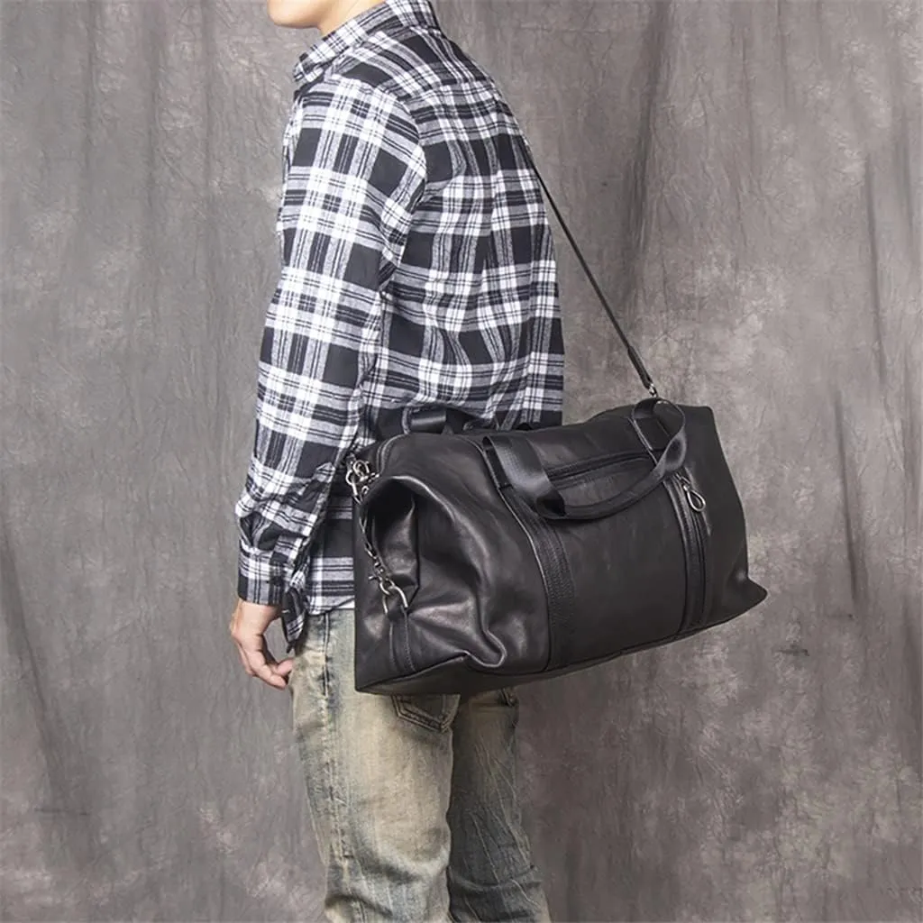 Genuine Leather Handbag Men's Large-Capacity Travel Bag Cowhide Shoulder Diagonal Bag Light Business Travel Duffel Bag