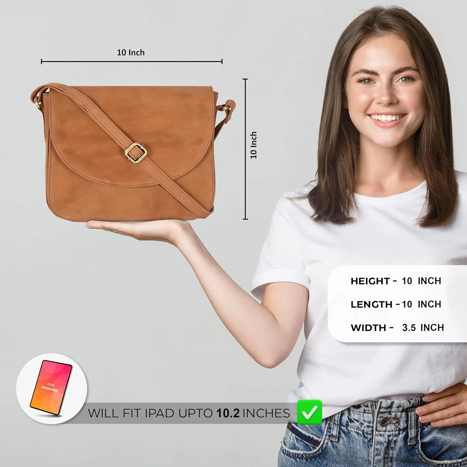 Genuine Leather Shoulder Crossbody Purse For Women with Adjustable Strap, Mobile Pocket & Outside & Inside Zipper
