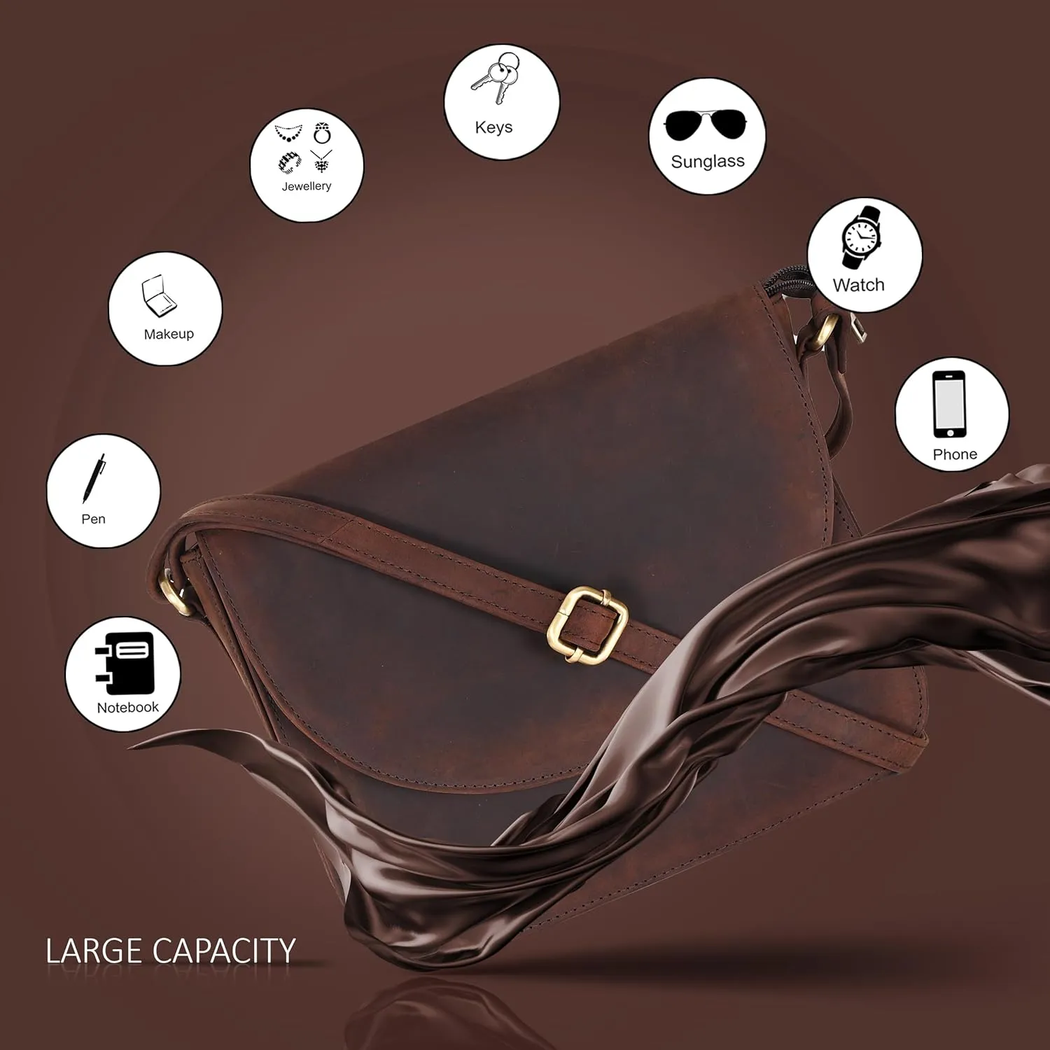 Genuine Leather Shoulder Crossbody Purse For Women with Adjustable Strap, Mobile Pocket & Outside & Inside Zipper