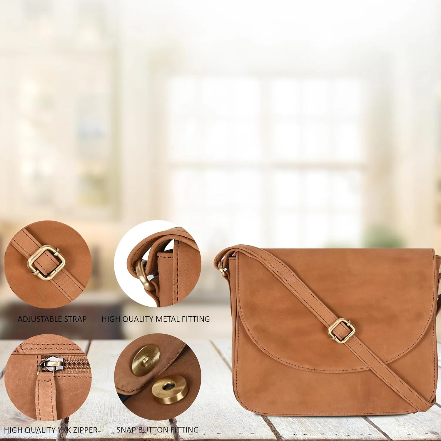 Genuine Leather Shoulder Crossbody Purse For Women with Adjustable Strap, Mobile Pocket & Outside & Inside Zipper