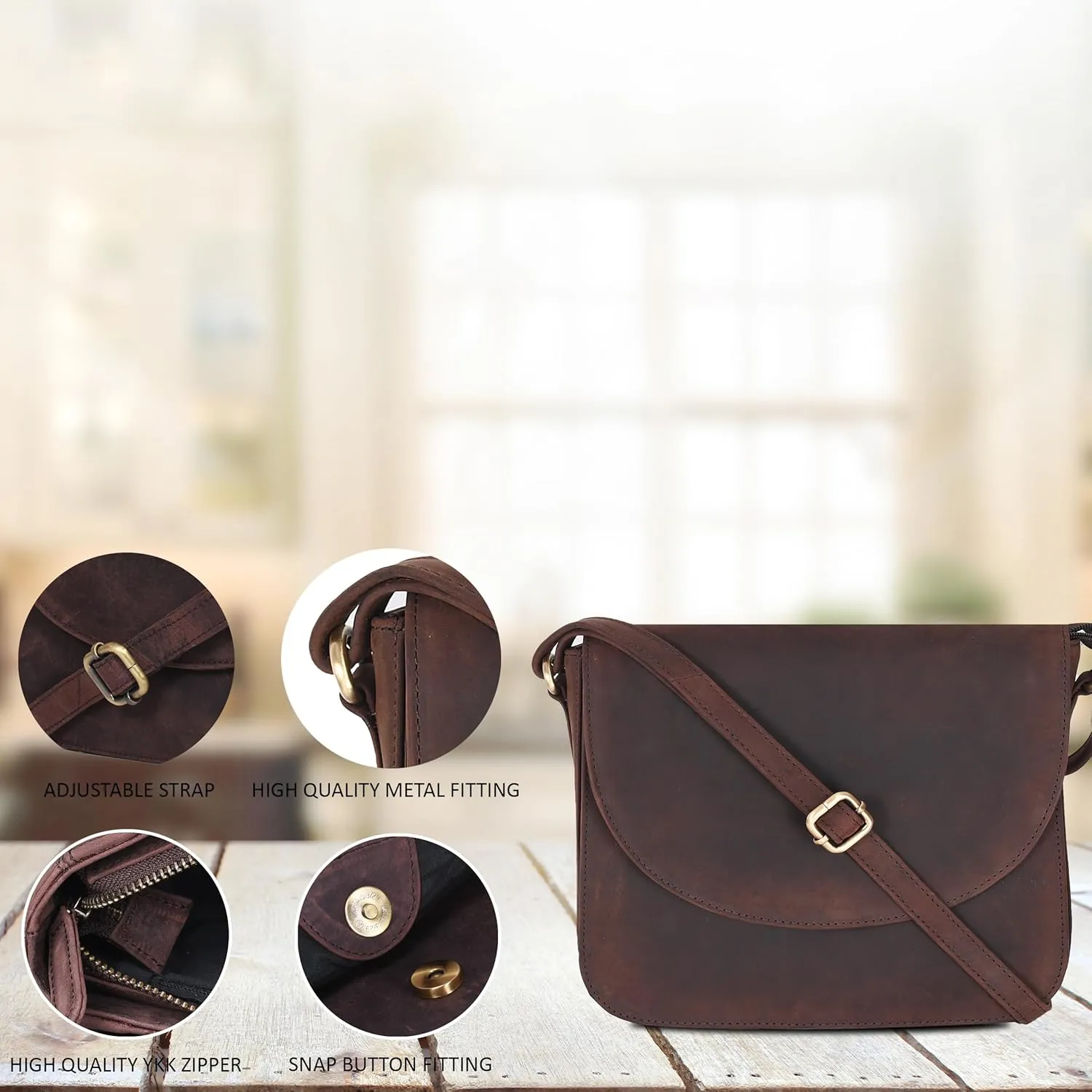 Genuine Leather Shoulder Crossbody Purse For Women with Adjustable Strap, Mobile Pocket & Outside & Inside Zipper
