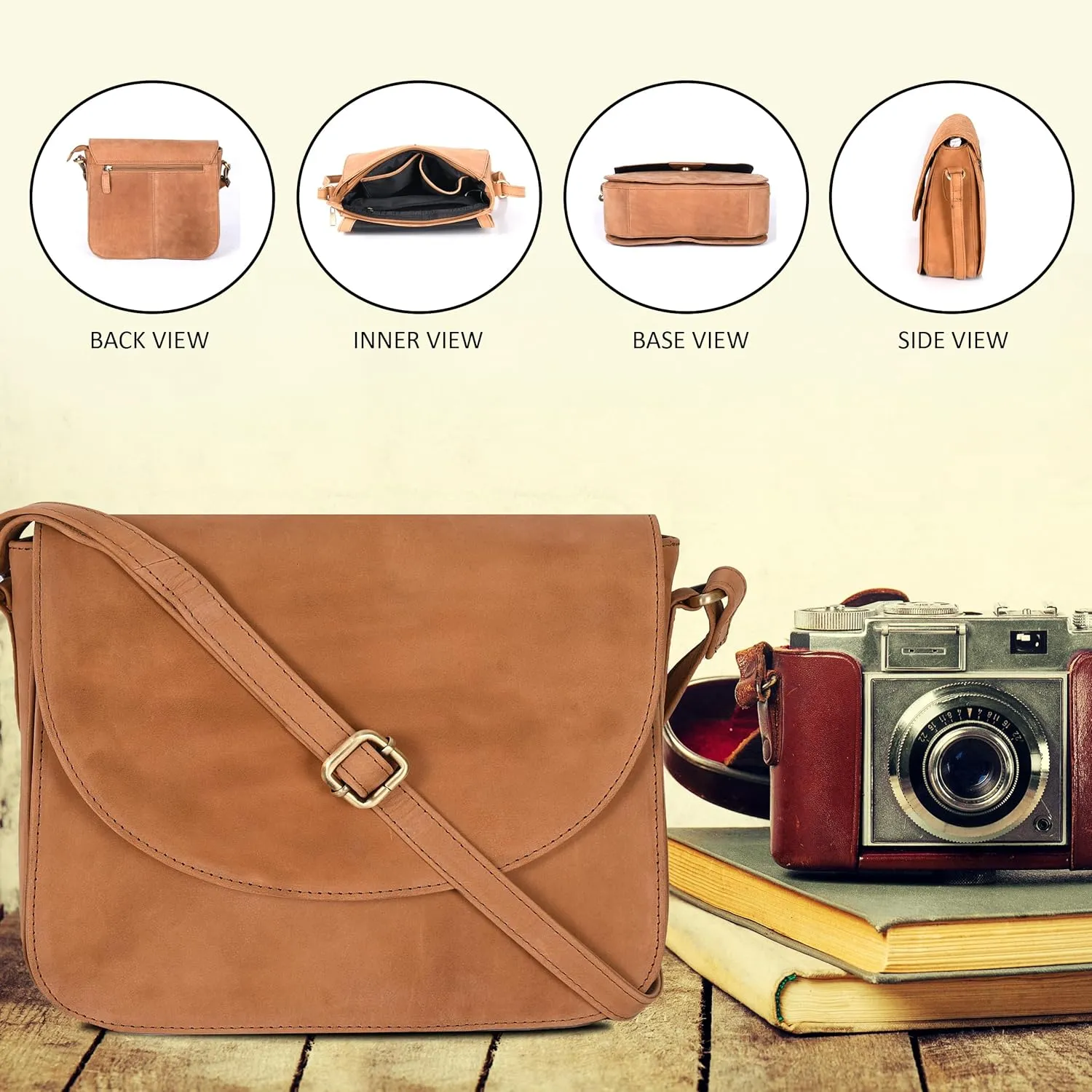 Genuine Leather Shoulder Crossbody Purse For Women with Adjustable Strap, Mobile Pocket & Outside & Inside Zipper