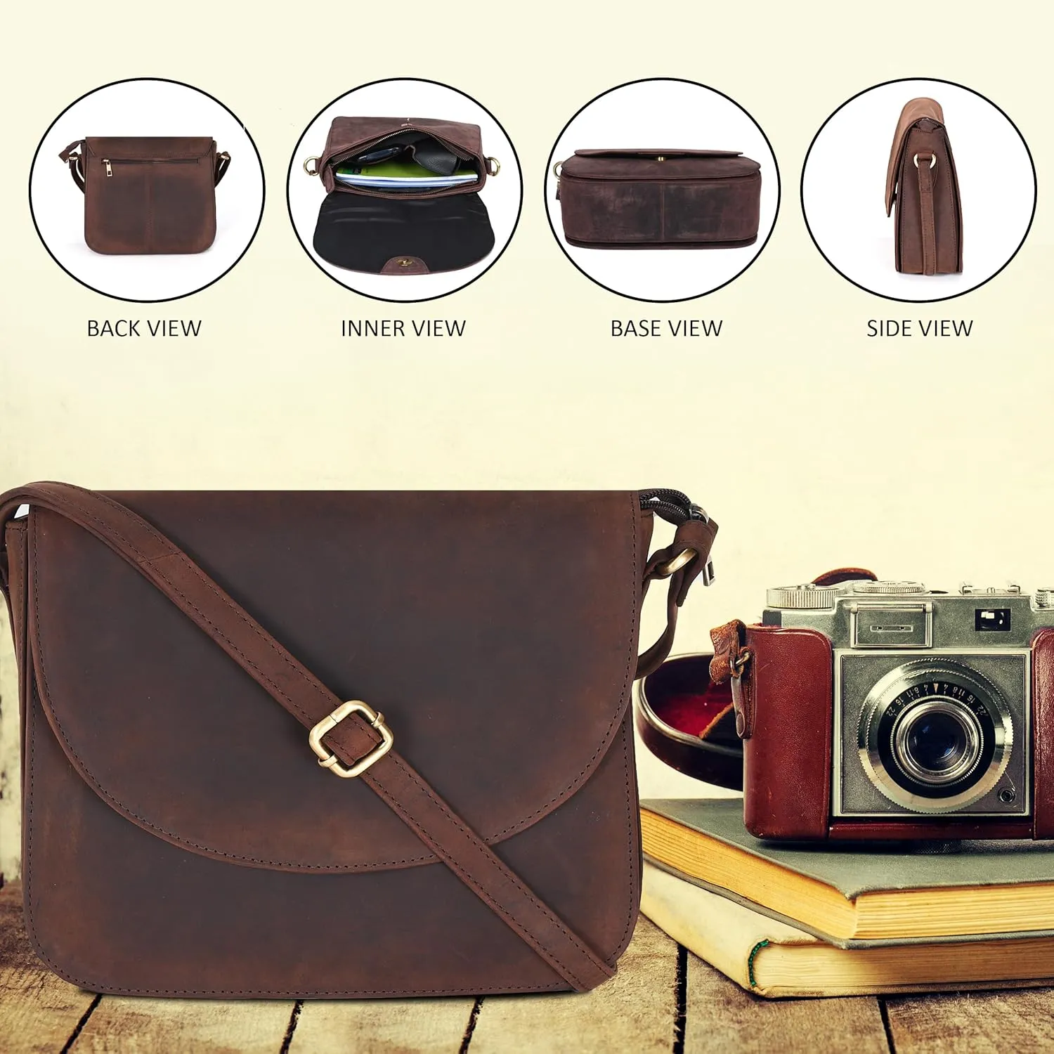Genuine Leather Shoulder Crossbody Purse For Women with Adjustable Strap, Mobile Pocket & Outside & Inside Zipper