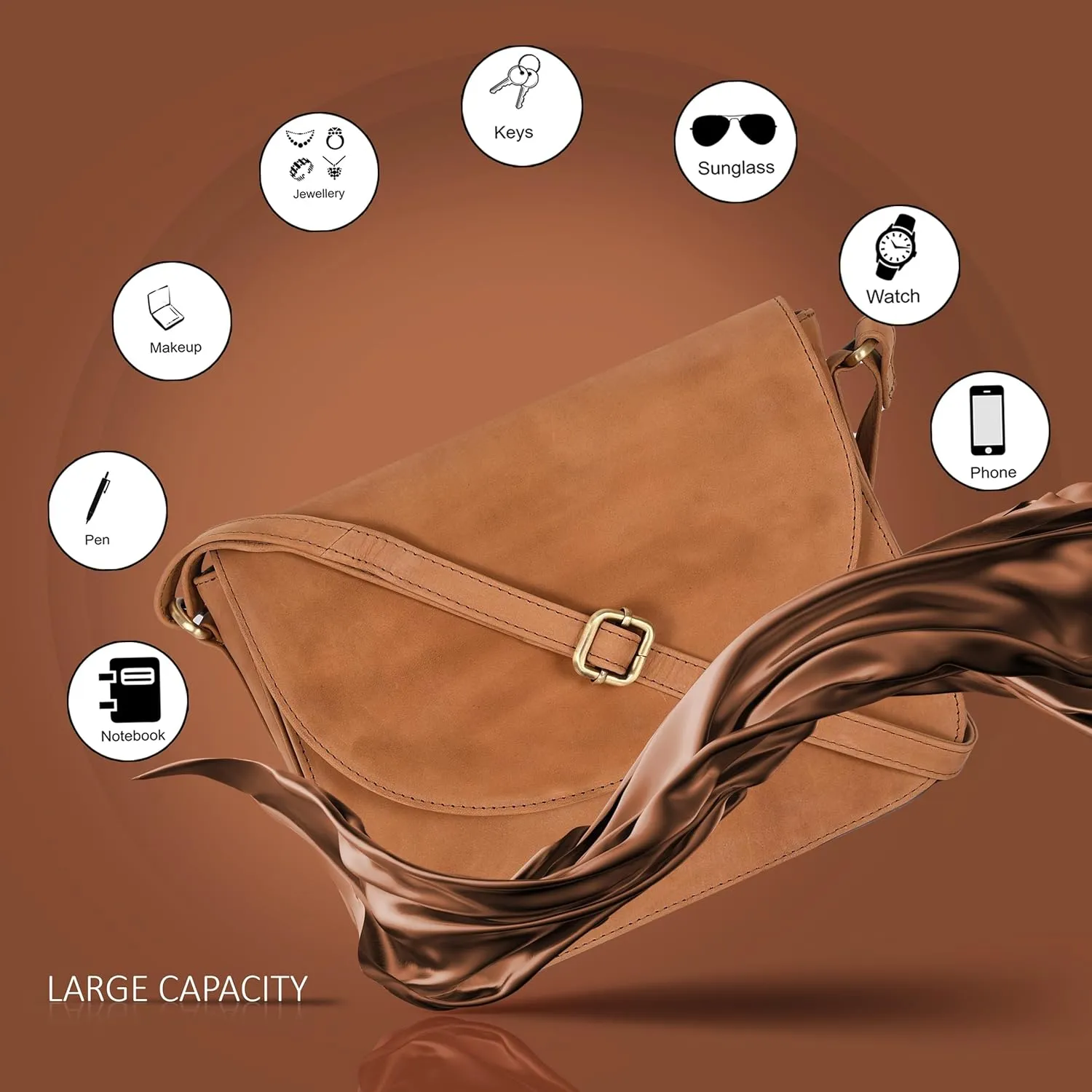 Genuine Leather Shoulder Crossbody Purse For Women with Adjustable Strap, Mobile Pocket & Outside & Inside Zipper