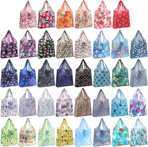 Geyee 40 Pcs Grocery Bags Reusable Shopping Bags Bulk Foldable Kitchen Waterproof Heavy Duty Tote with Pouch Handle