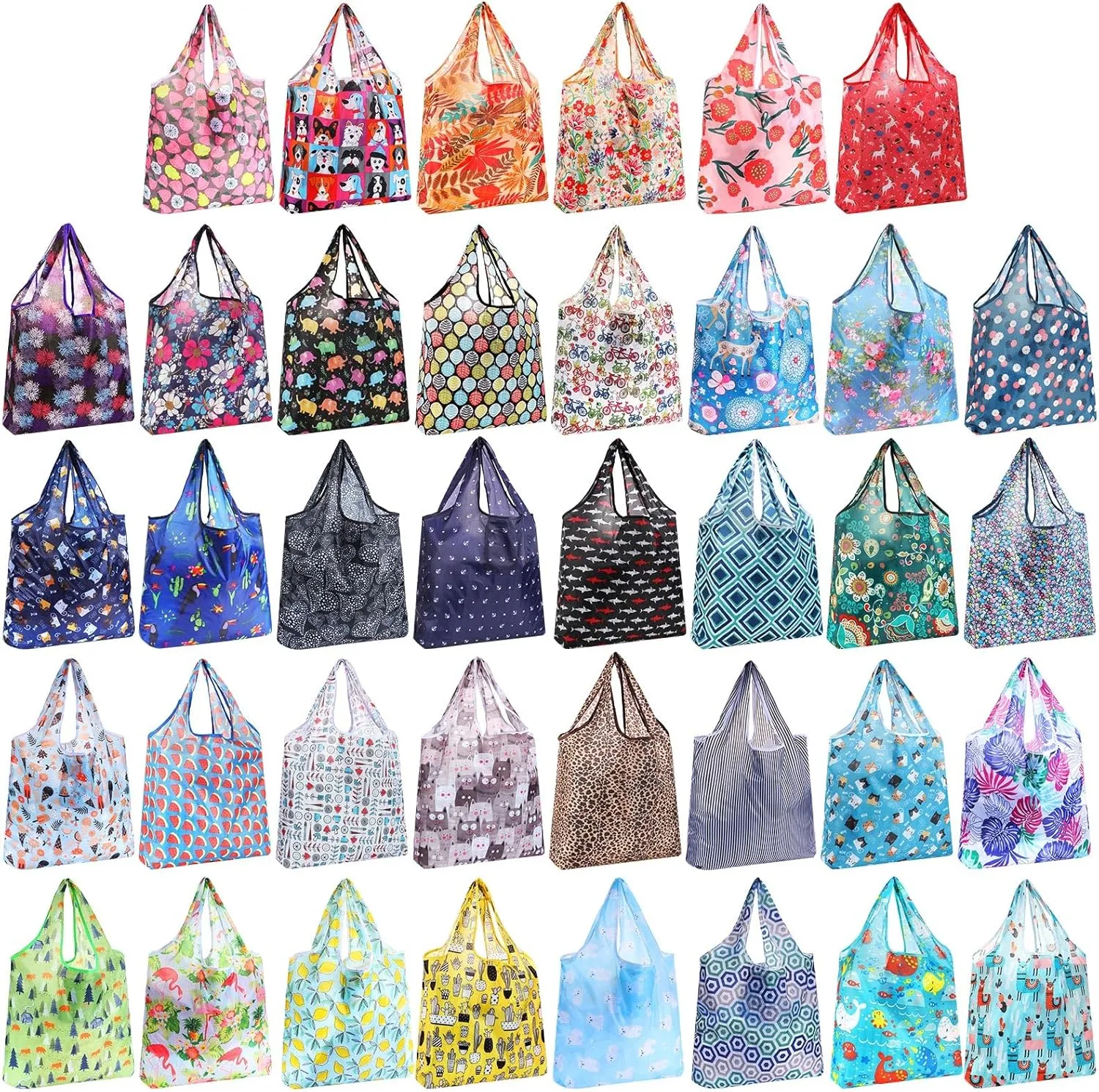 Geyee 40 Pcs Grocery Bags Reusable Shopping Bags Bulk Foldable Kitchen Waterproof Heavy Duty Tote with Pouch Handle