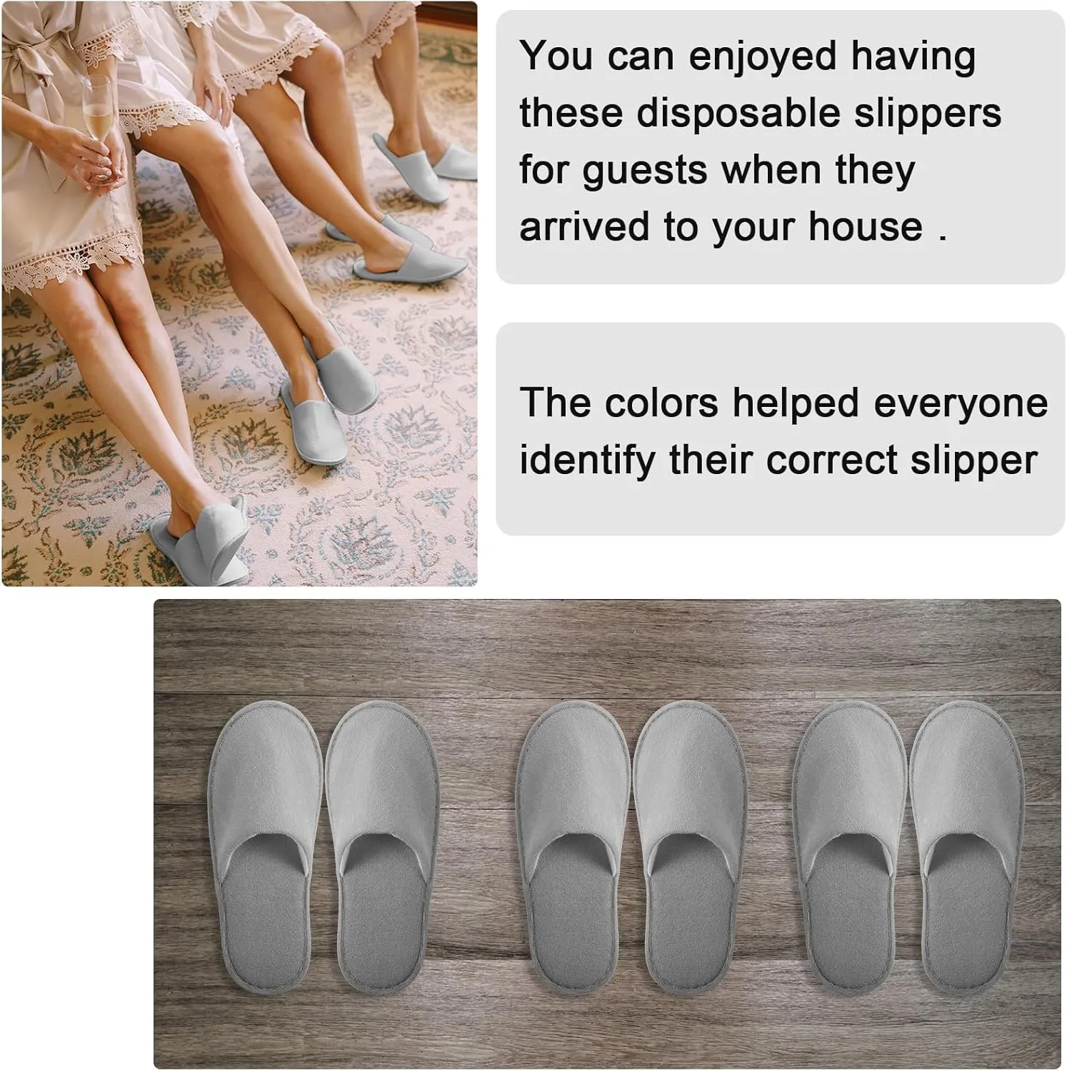 Geyoga 12 Pair Disposable House Slippers for Guests Non Slip Disposable Slippers for Spa Travel Hotel Shoeless Home Bride Bathroom Bedroom