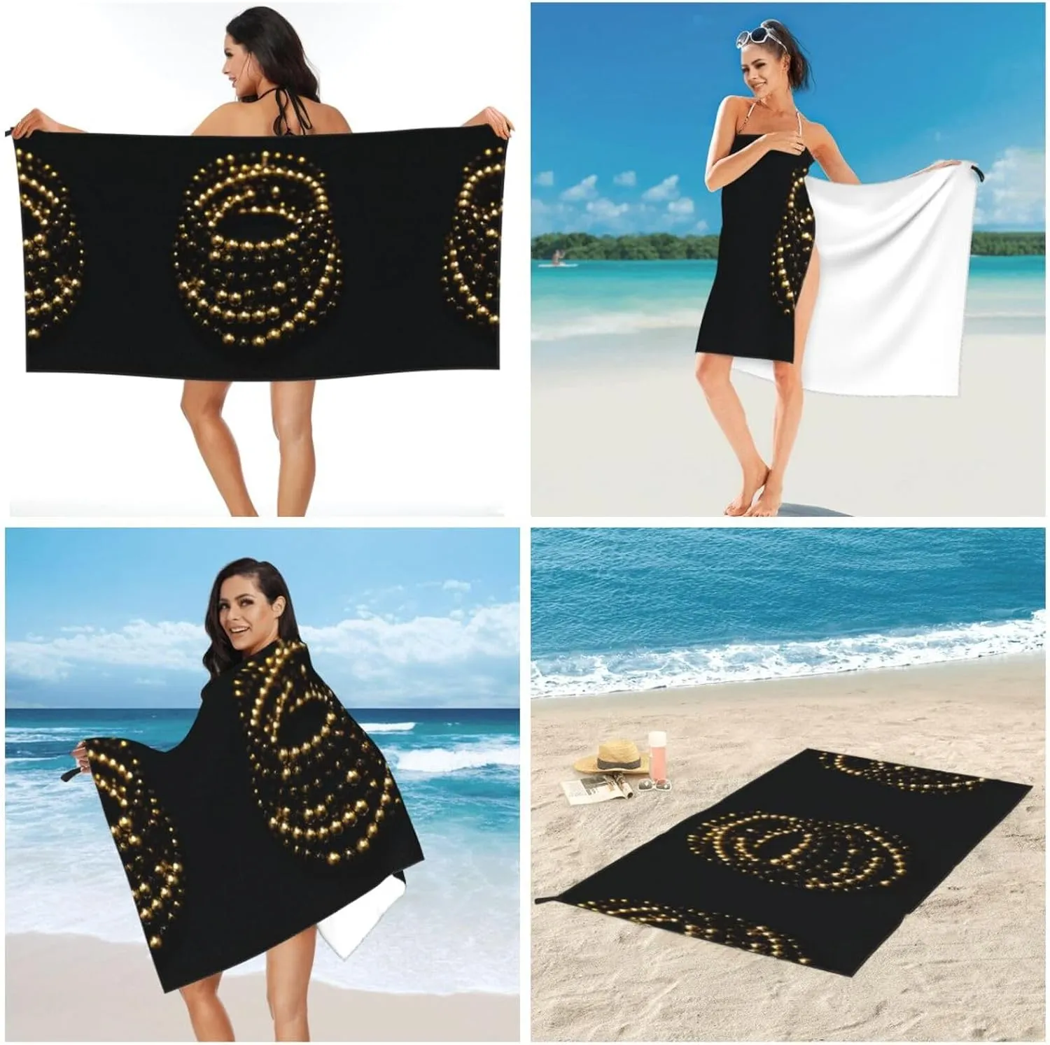 Gold Black Premium Compact Microfiber Travel Towel-Featherlight & Quick Dry,Sand-Resistant Beach Towel for Swimming,Camping,Vacation Essentials with Carry Pouch