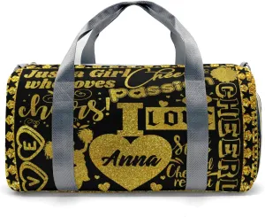 Golden Cheerleader Glitter Print Waterproof Duffel Bag Gym Dance Sport Perform Training Travel Bag for Boys Girls Teens Women Men
