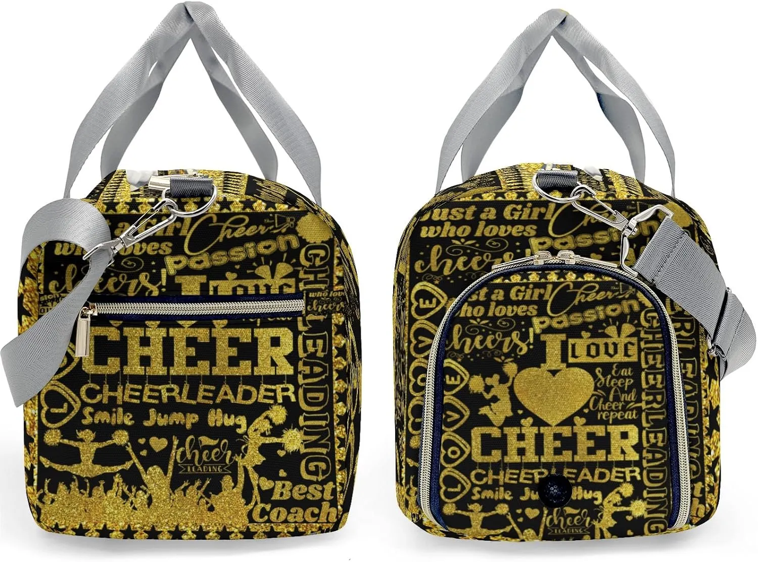 Golden Cheerleader Glitter Print Waterproof Duffel Bag Gym Dance Sport Perform Training Travel Bag for Boys Girls Teens Women Men