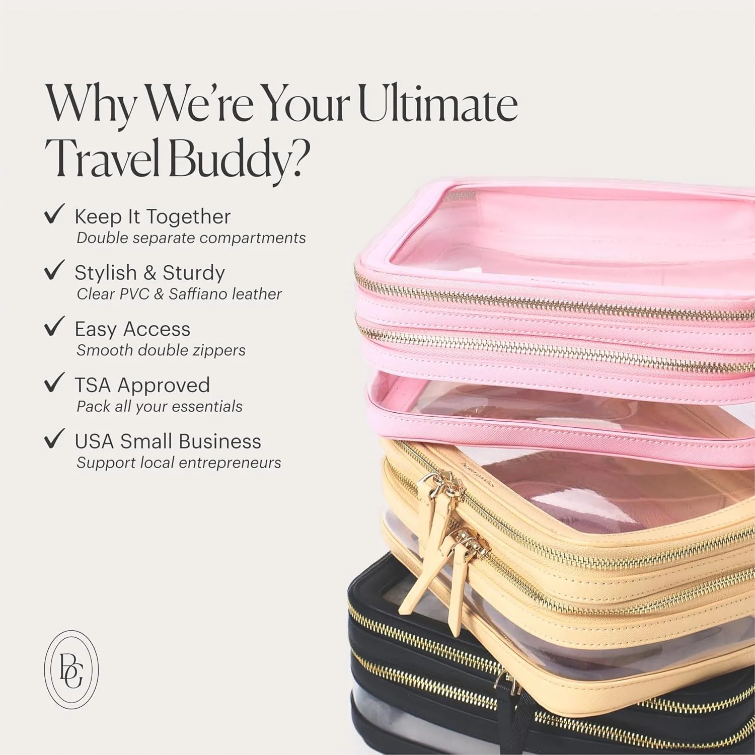 Goodies Lab Beauty Goodies Pink Makeup Bag Pink Cosmetic Bag Make Up Bag for Women, Travel Makeup Bag Organizer Clear Makeup Bags For Traveling, Clear Makeup Case Cosmetic Case Cosmetic Travel Bag
