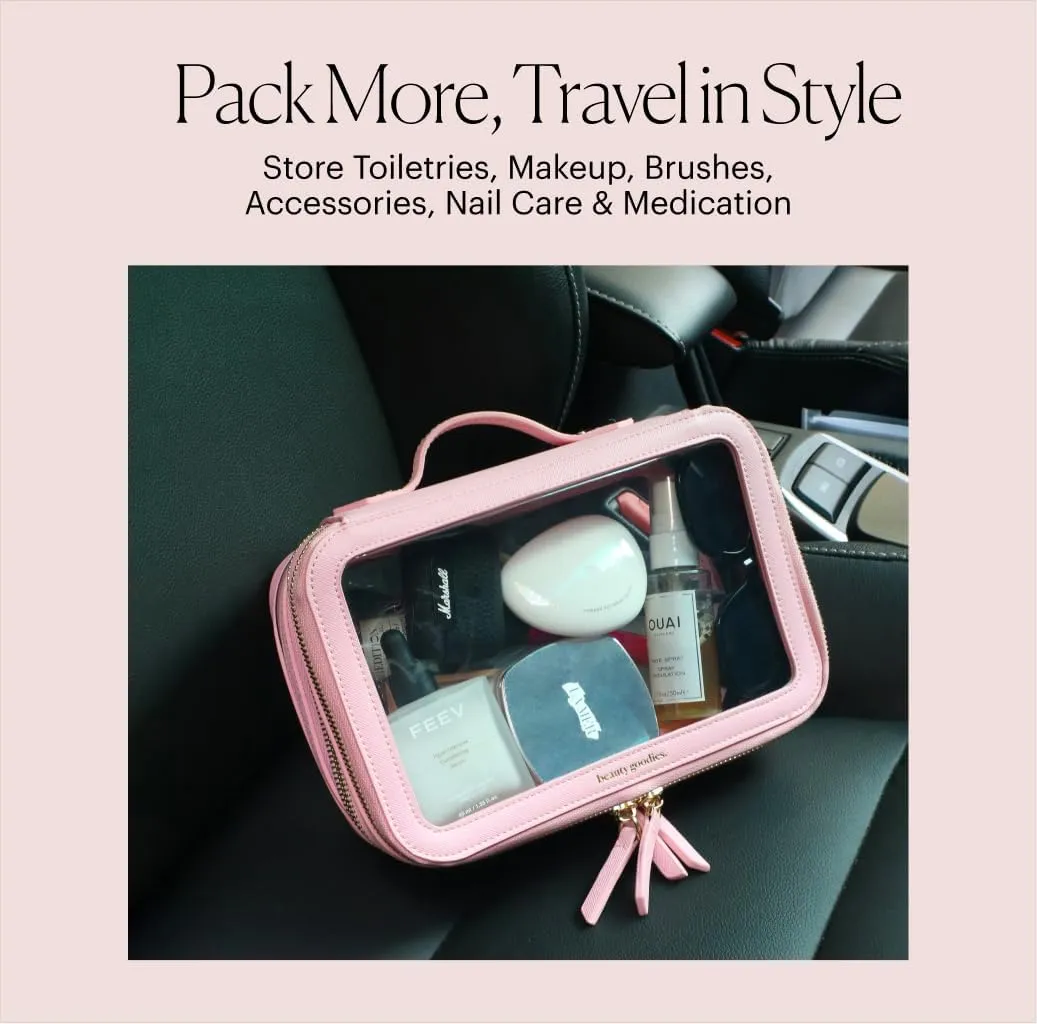 Goodies Lab Beauty Goodies Pink Makeup Bag Pink Cosmetic Bag Make Up Bag for Women, Travel Makeup Bag Organizer Clear Makeup Bags For Traveling, Clear Makeup Case Cosmetic Case Cosmetic Travel Bag