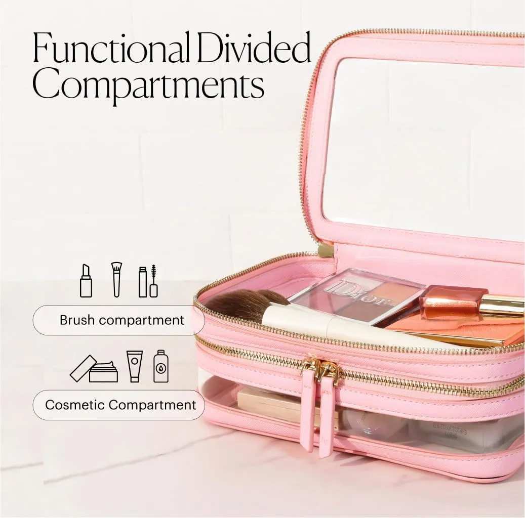 Goodies Lab Beauty Goodies Pink Makeup Bag Pink Cosmetic Bag Make Up Bag for Women, Travel Makeup Bag Organizer Clear Makeup Bags For Traveling, Clear Makeup Case Cosmetic Case Cosmetic Travel Bag